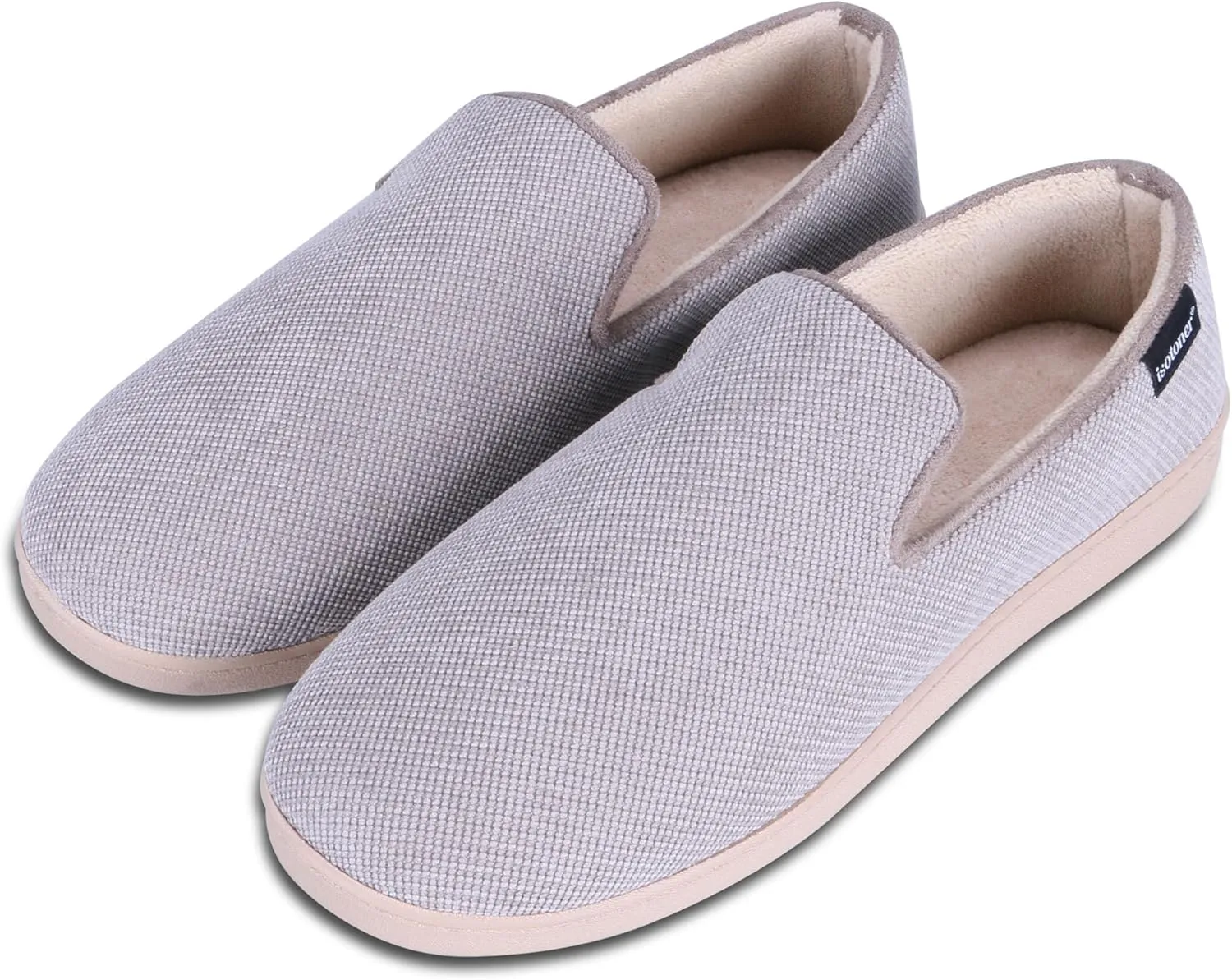 isotoner Men's Diamond Corduroy Slippers-Gel Memory Foam Moccasin, Washable, Moisture-Wicking Lining