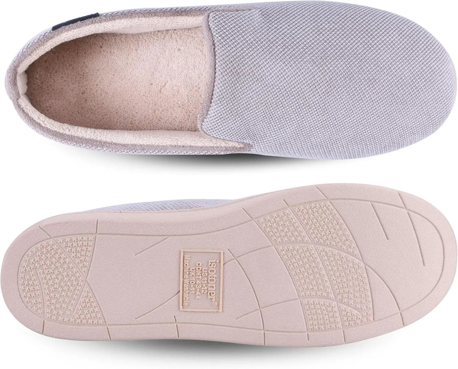 isotoner Men's Diamond Corduroy Slippers-Gel Memory Foam Moccasin, Washable, Moisture-Wicking Lining