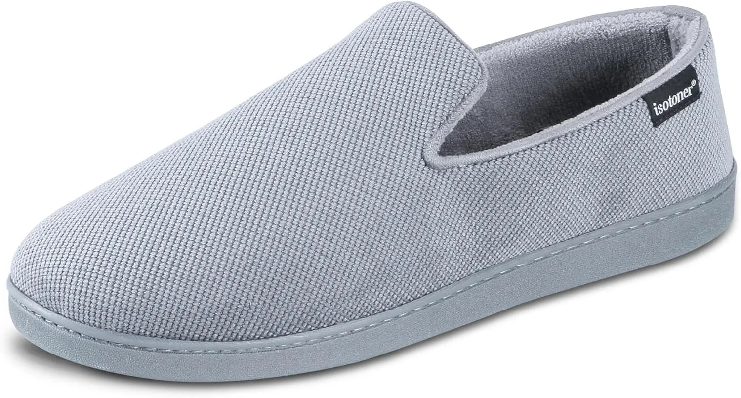isotoner Men's Diamond Corduroy Slippers-Gel Memory Foam Moccasin, Washable, Moisture-Wicking Lining
