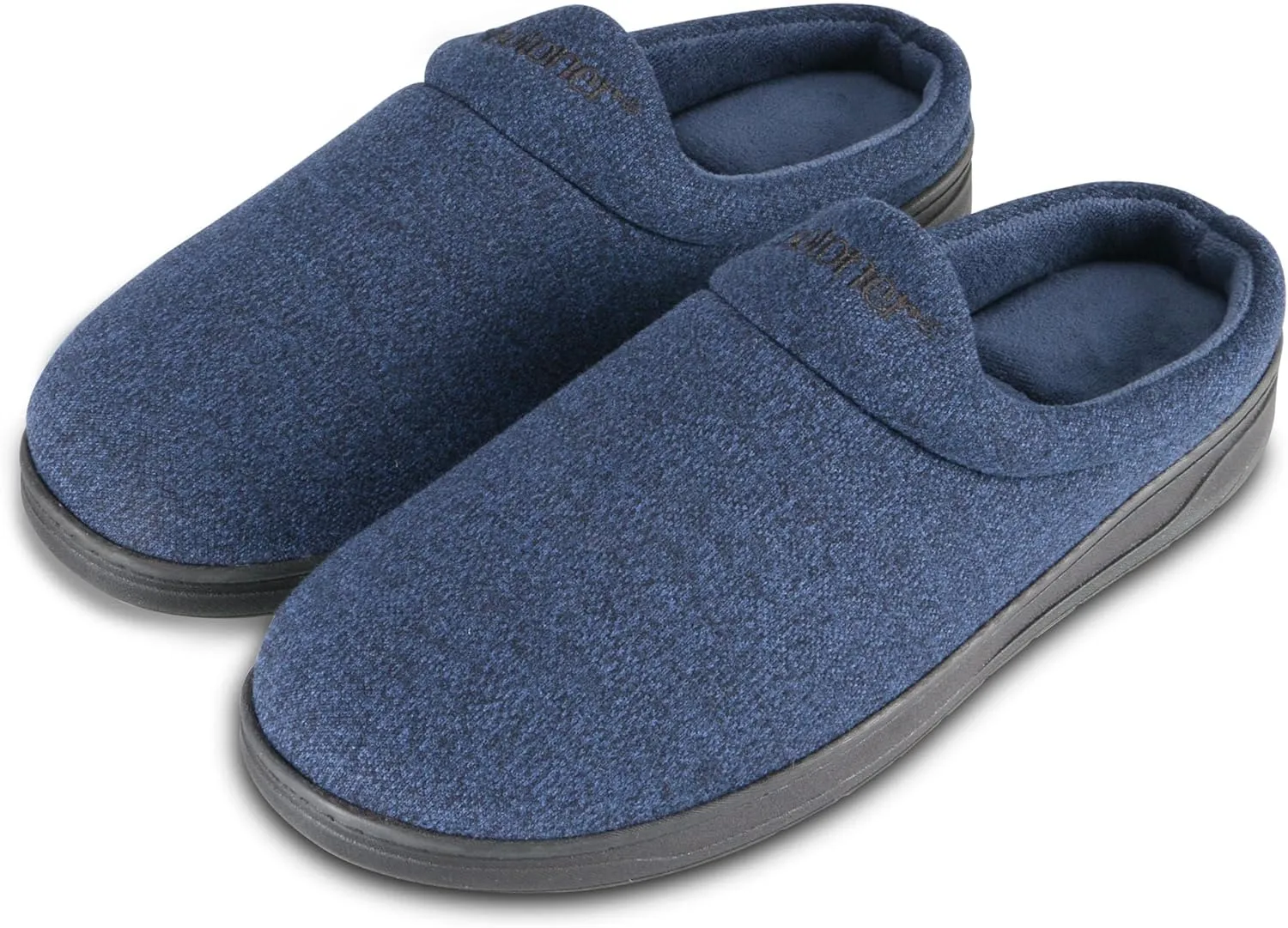 isotoner Men's Heathered Knit Brady Clog Slipper, Memory Foam, Enhanced Heel Cushion, Indoor/Outdoor Outsole