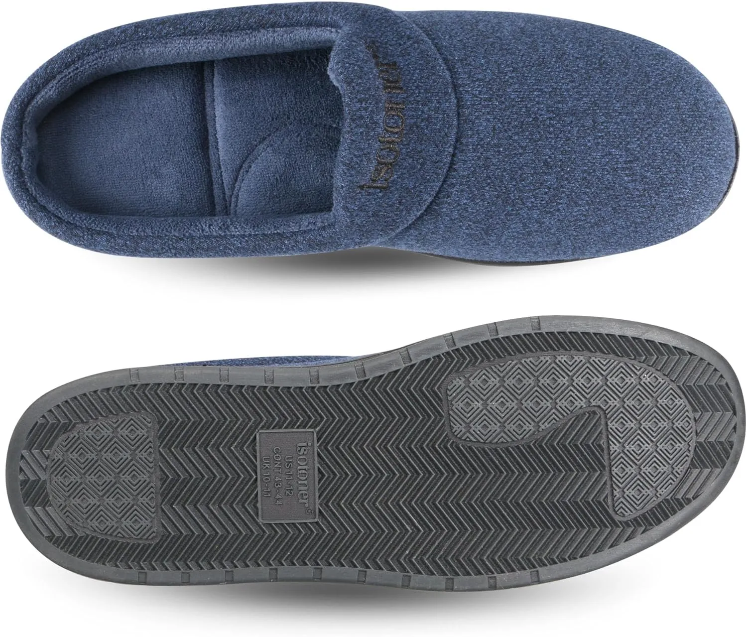 isotoner Men's Heathered Knit Brady Clog Slipper, Memory Foam, Enhanced Heel Cushion, Indoor/Outdoor Outsole