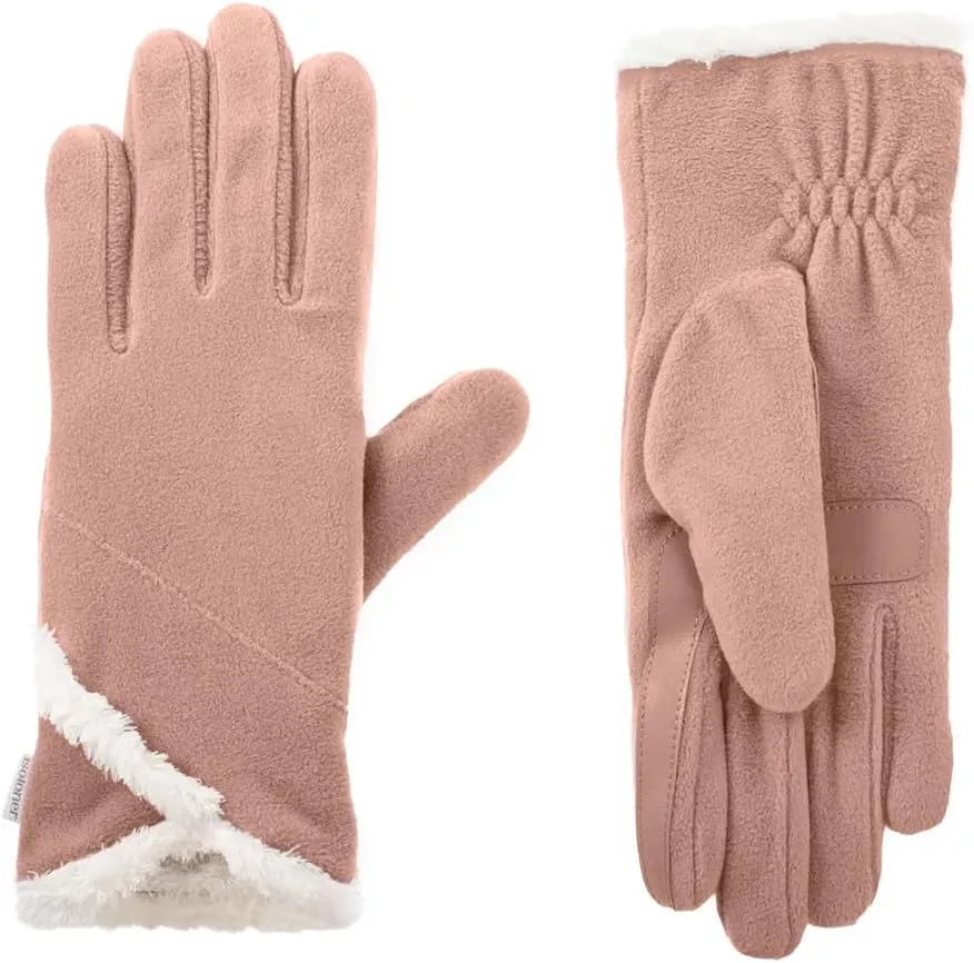 isotoner Womens Lined Recycled Stretch Fleece Water Repellant Gloves With Overlap Wrist One Size