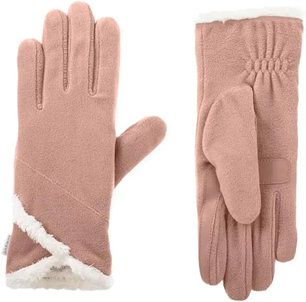 isotoner Womens Lined Recycled Stretch Fleece Water Repellant Gloves With Overlap Wrist One Size