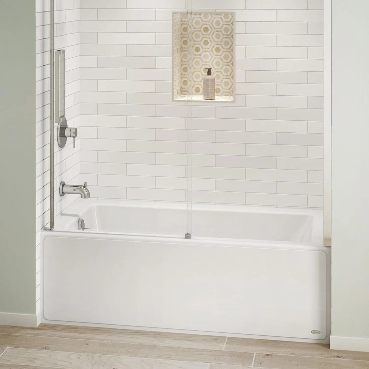 Jacuzzi SIGNATURE Acrylic Skirted Bathtub, Soaking Sanctuary, Slip Resistant, Left Drain Placement, 60" (L) x 36" (W), Rectangle Flat Front, Access Panel, White