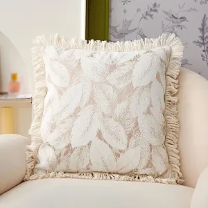 JadeRich 1 Pack Linen Throw Pillow Cover Leaf Tassel Cushion Case Boho Style Square Pillowcase for Couch Sofa Bed