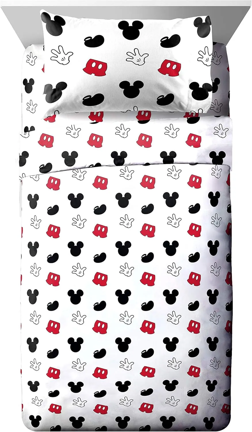 Jay Franco Disney Mickey Mouse Cute Faces Full Sheet Set - Super Soft and Cozy Kid’s Bedding - Fade Resistant Polyester Microfiber Sheets (Official Disney Product)