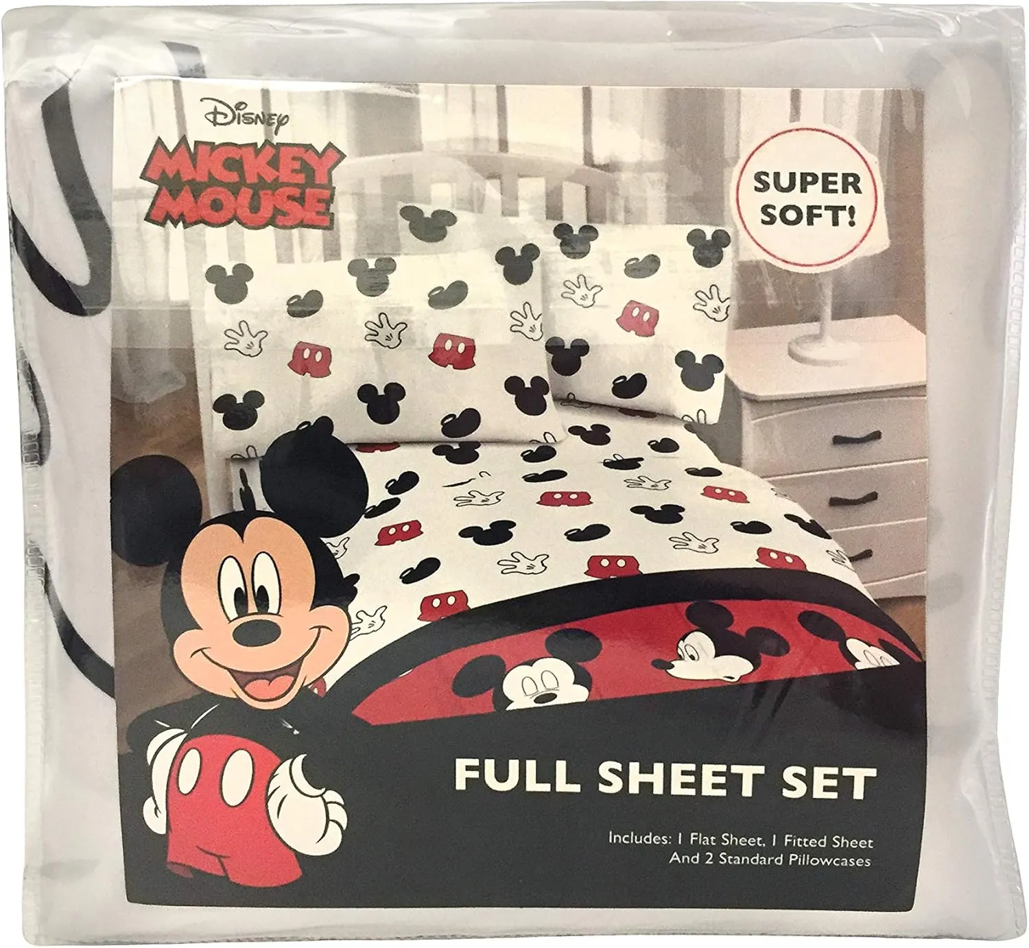 Jay Franco Disney Mickey Mouse Cute Faces Full Sheet Set - Super Soft and Cozy Kid’s Bedding - Fade Resistant Polyester Microfiber Sheets (Official Disney Product)