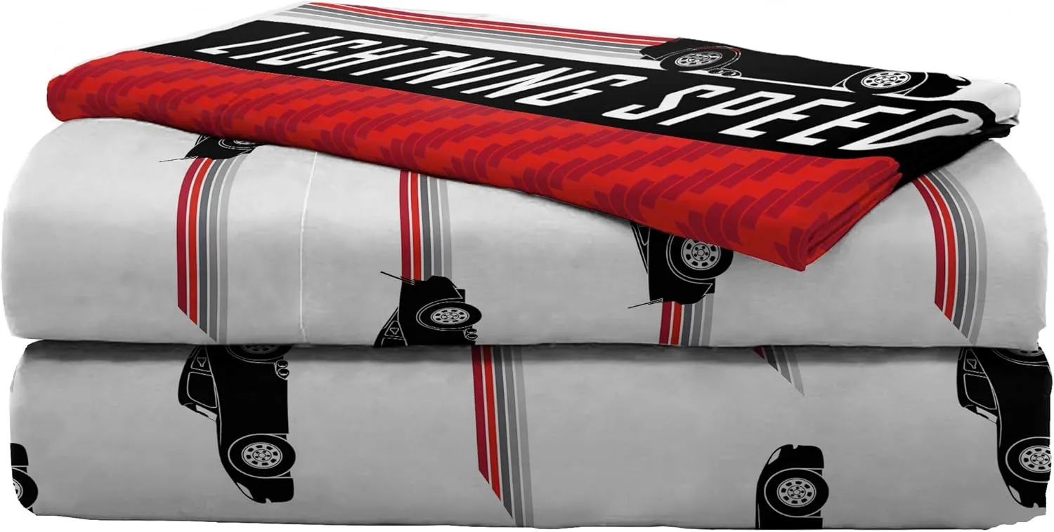 Jay Franco Disney Pixar Cars Racing Machine 5 Piece Twin Bed Set - Includes Comforter & Sheet Set - Bedding Features Lightning McQueen - Super Soft Fade Resistant Microfiber (Official Product)