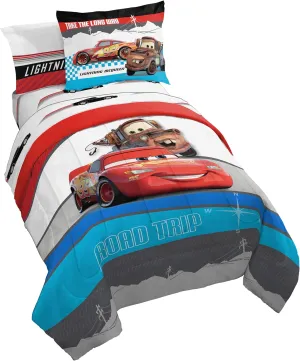 Jay Franco Disney Pixar Cars Racing Machine 5 Piece Twin Bed Set - Includes Comforter & Sheet Set - Bedding Features Lightning McQueen - Super Soft Fade Resistant Microfiber (Official Product)