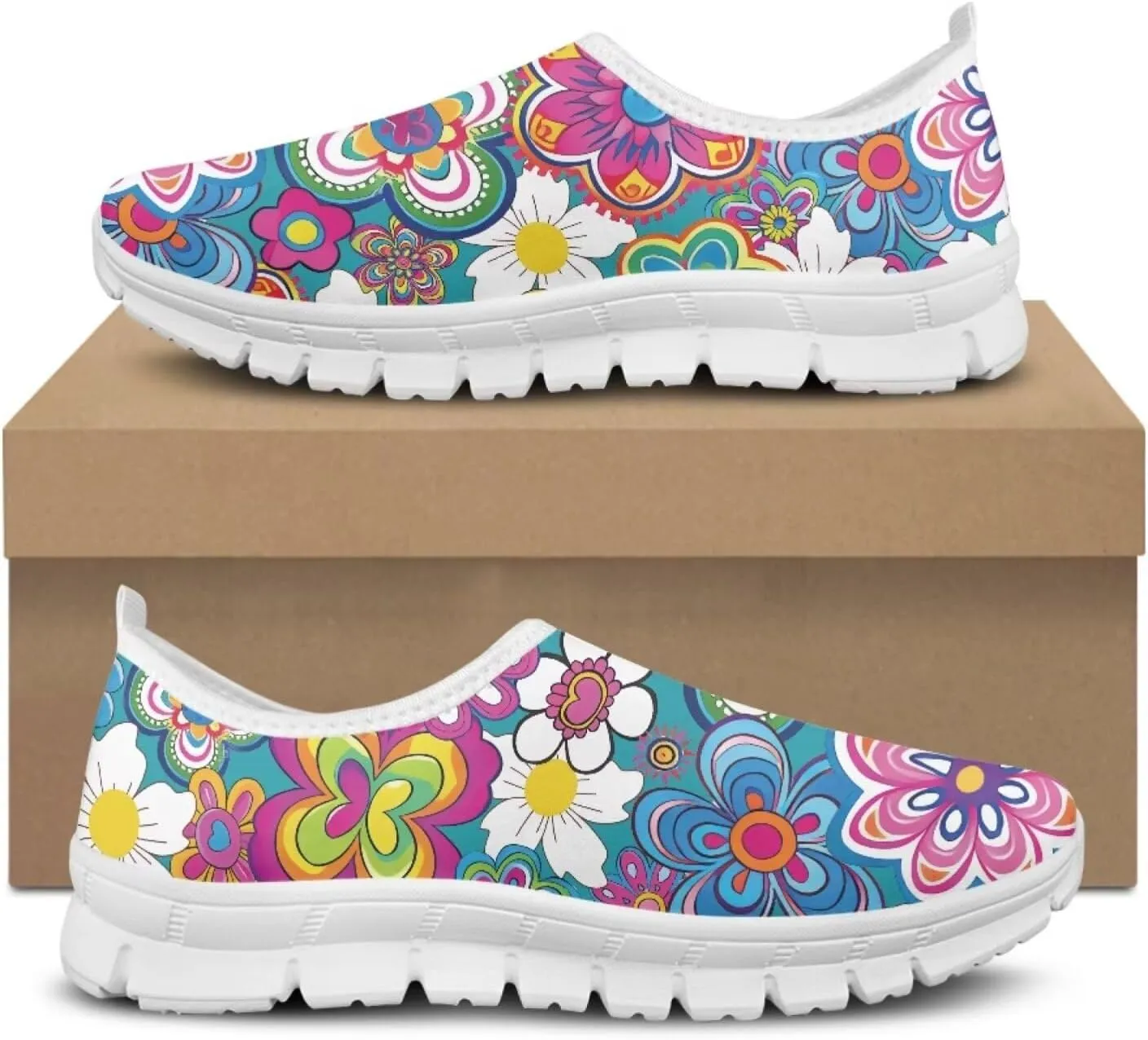 Jeiento Boho Blossom Womens Casual Loafer Slip On Lightweight Comfort Travel Walking Flats Shoes