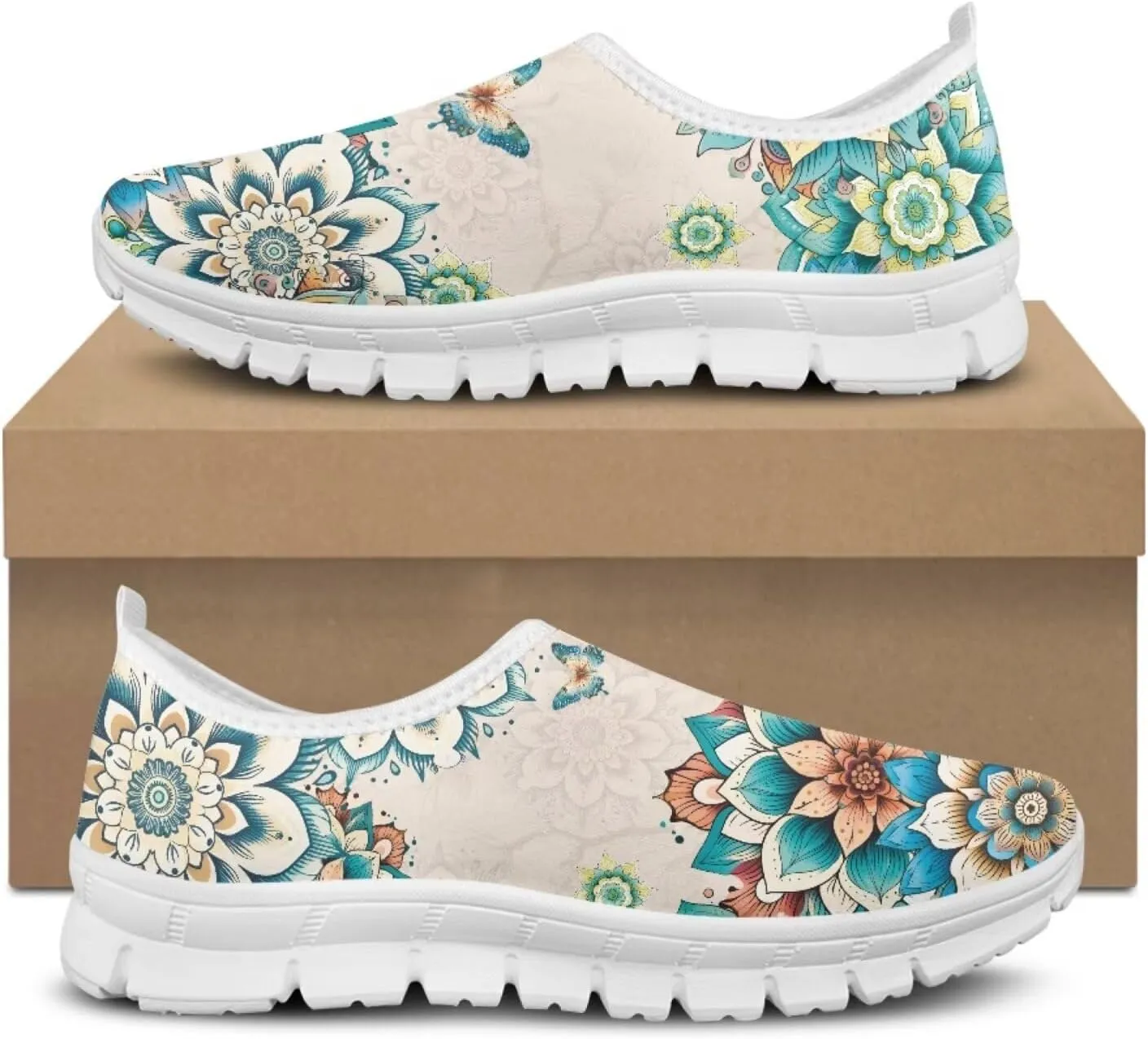 Jeiento Boho Blossom Womens Casual Loafer Slip On Lightweight Comfort Travel Walking Flats Shoes