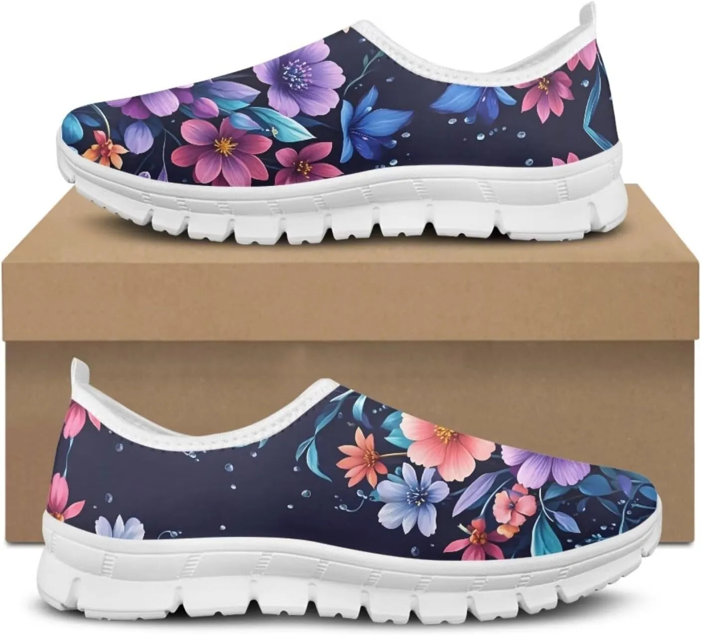 Jeiento Boho Blossom Womens Casual Loafer Slip On Lightweight Comfort Travel Walking Flats Shoes