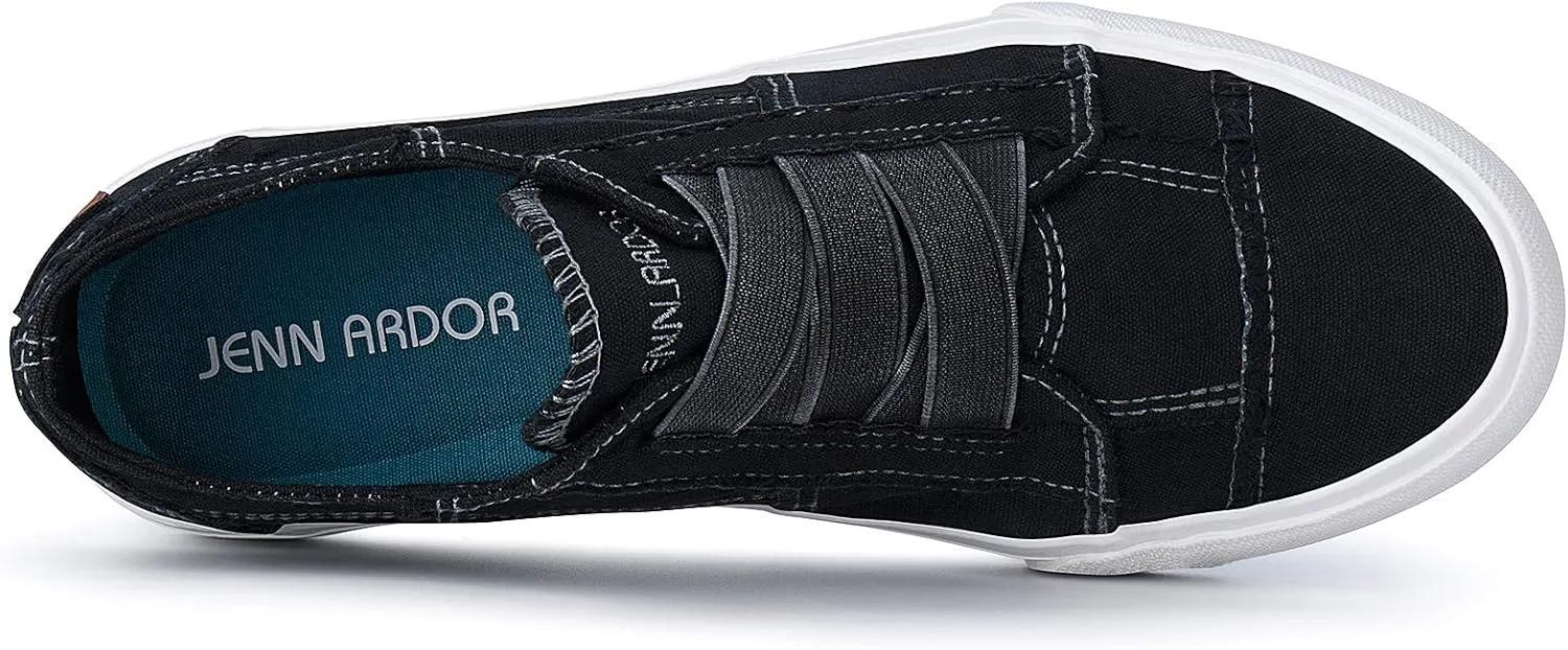 JENN ARDOR Women's Stylish Slip On Sneakers No Laces Elastic Low Top Canvas Sneakers Trendy Flats Comfortable Casual Walking Shoes