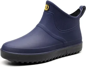 jessie Men Rain Boots Outdoor Slip On Waterproof Non-Slip Rubber Ankle Boots Rain Booties