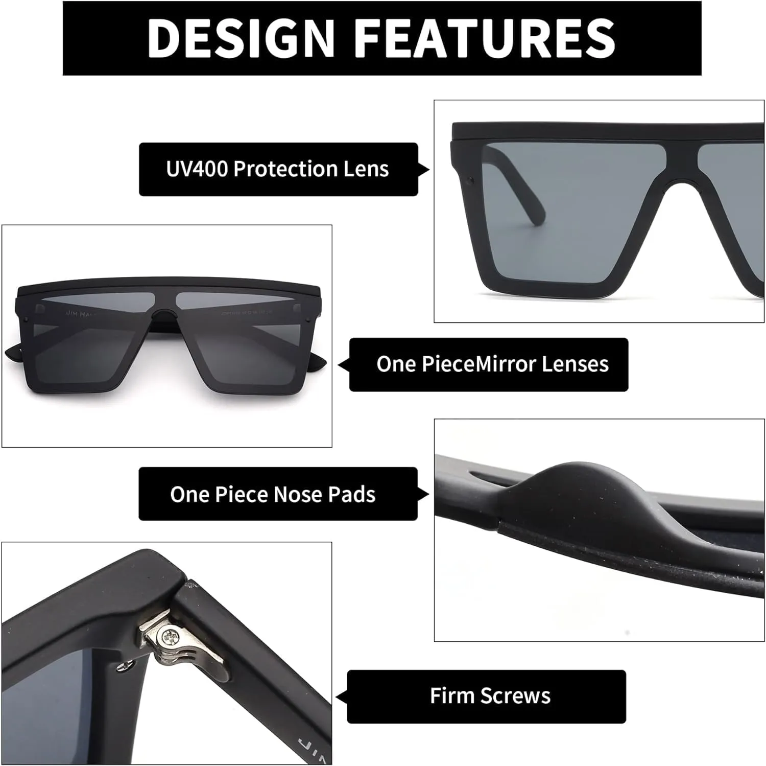 JIM HALO Flat Top Shield Sunglasses Square Mirror Rimless Glasses for Women Men