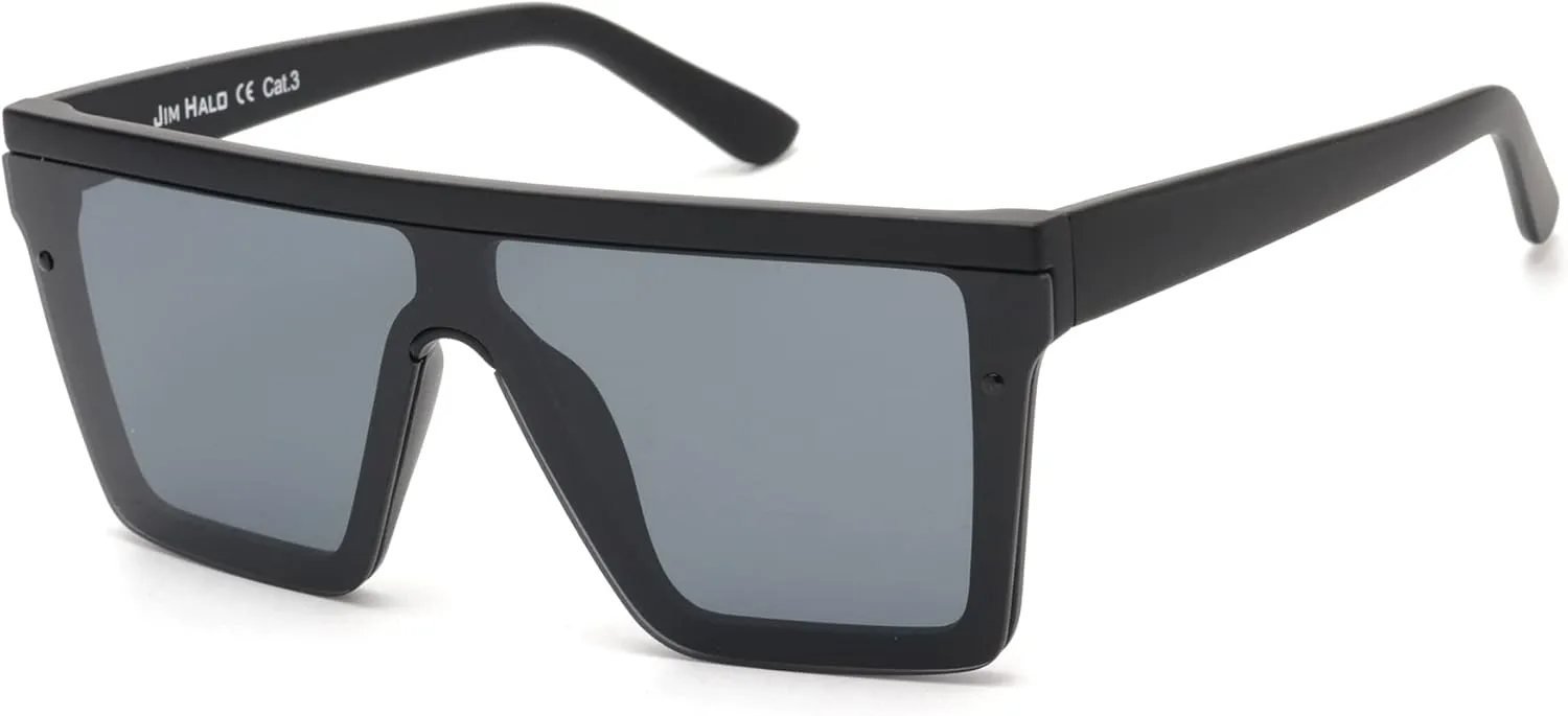 JIM HALO Flat Top Shield Sunglasses Square Mirror Rimless Glasses for Women Men