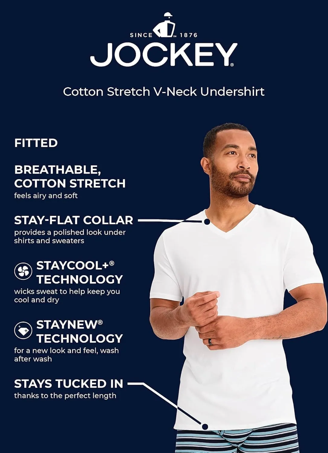 Jockey Men's Undershirt Cotton Stretch V-Neck Undershirt - 3 Pack