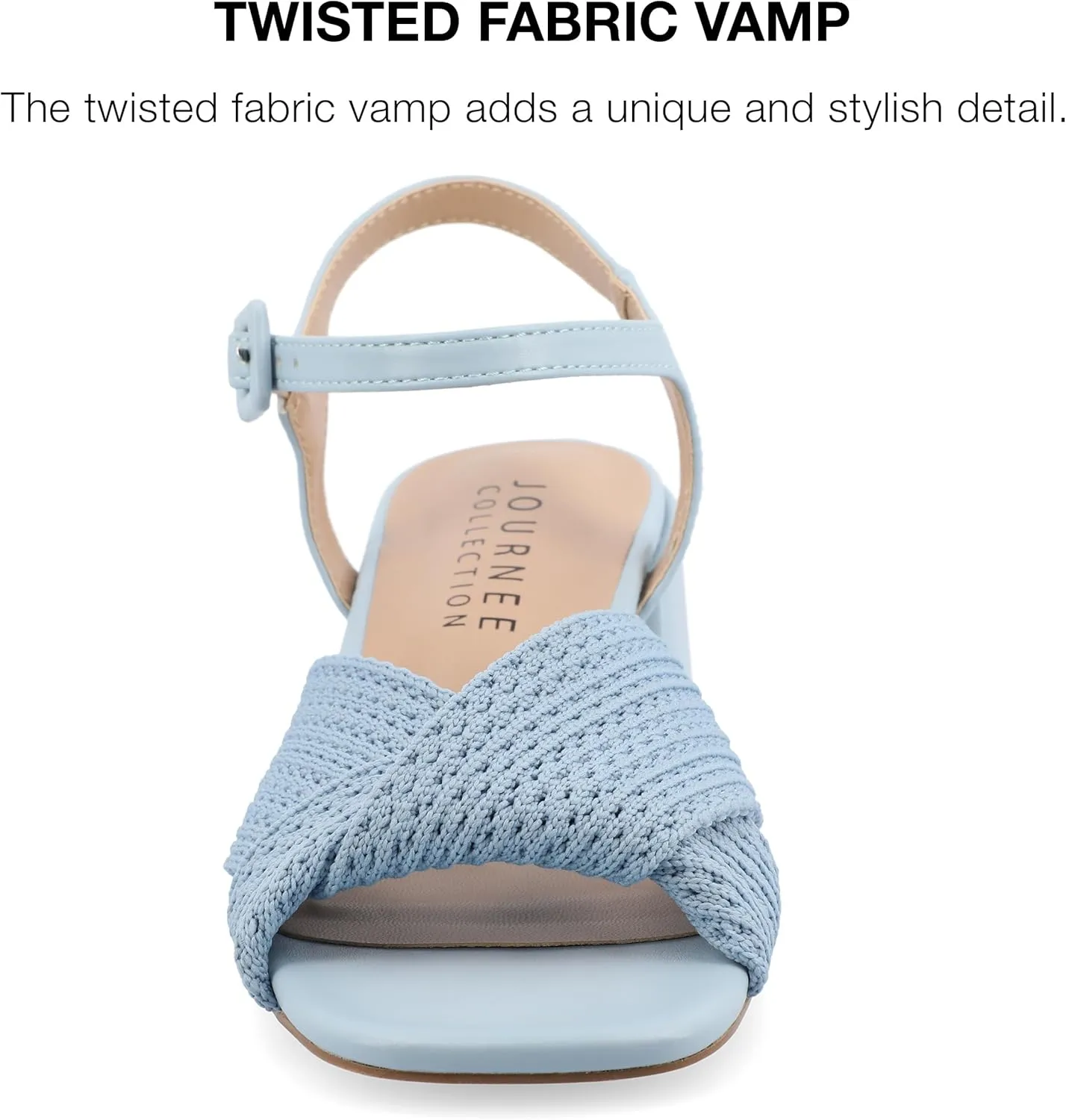Journee Womens Twisted Knit Block Heel Buckle Ankle Strap Open Square Toe Zerlina Tru Comfort Foam Sandals