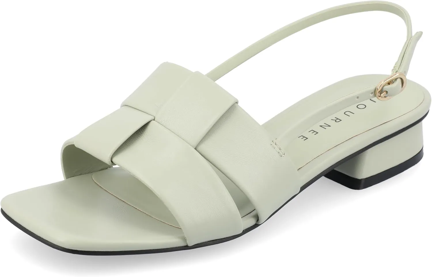 Journee Womens Woven Slingback Inset Low Covered Block Heel Open Square Toe Tabatha Comfort Foam Sandals