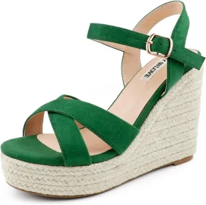 JOY IN LOVE Womens Espadrilles Wedge Sandals Platform Heels Ankle Strap Open Toe Buckle Sandals
