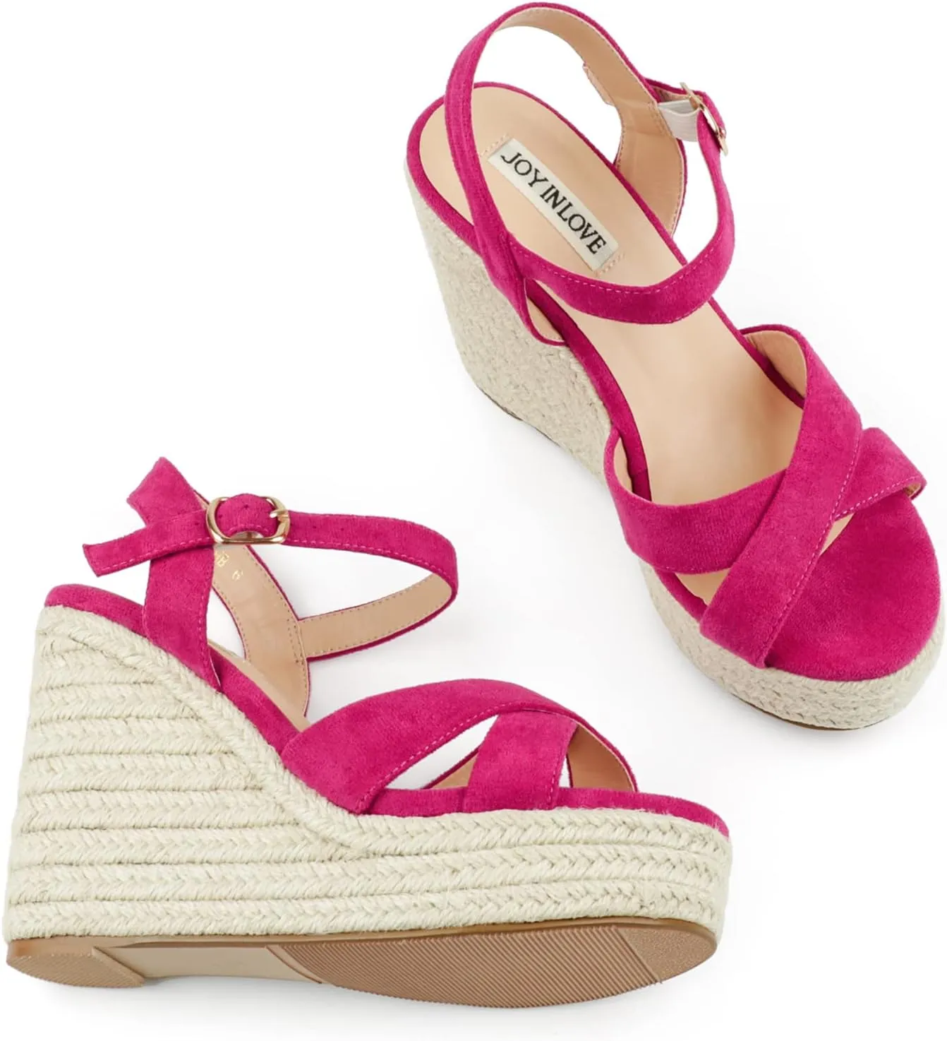 JOY IN LOVE Womens Espadrilles Wedge Sandals Platform Heels Ankle Strap Open Toe Buckle Sandals