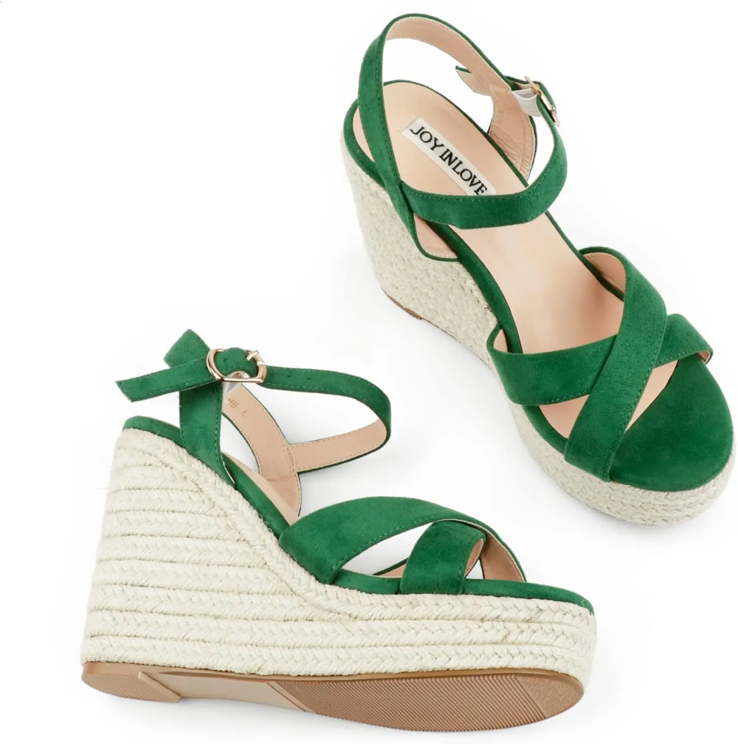 JOY IN LOVE Womens Espadrilles Wedge Sandals Platform Heels Ankle Strap Open Toe Buckle Sandals