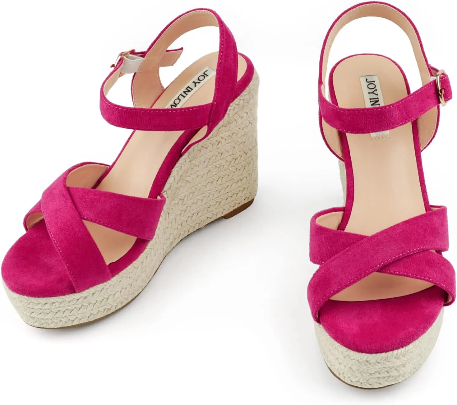 JOY IN LOVE Womens Espadrilles Wedge Sandals Platform Heels Ankle Strap Open Toe Buckle Sandals