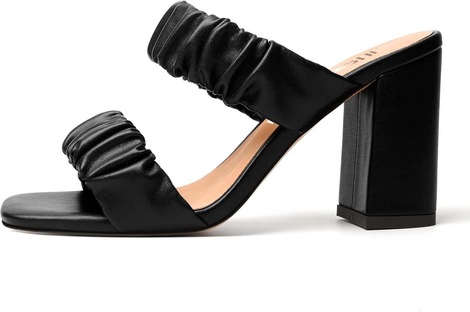 JUSTDANNI Womens Party Stylish Slip On Matte Fashion Square Toe Block High Heel Heeled Sandals 3.3 Inch