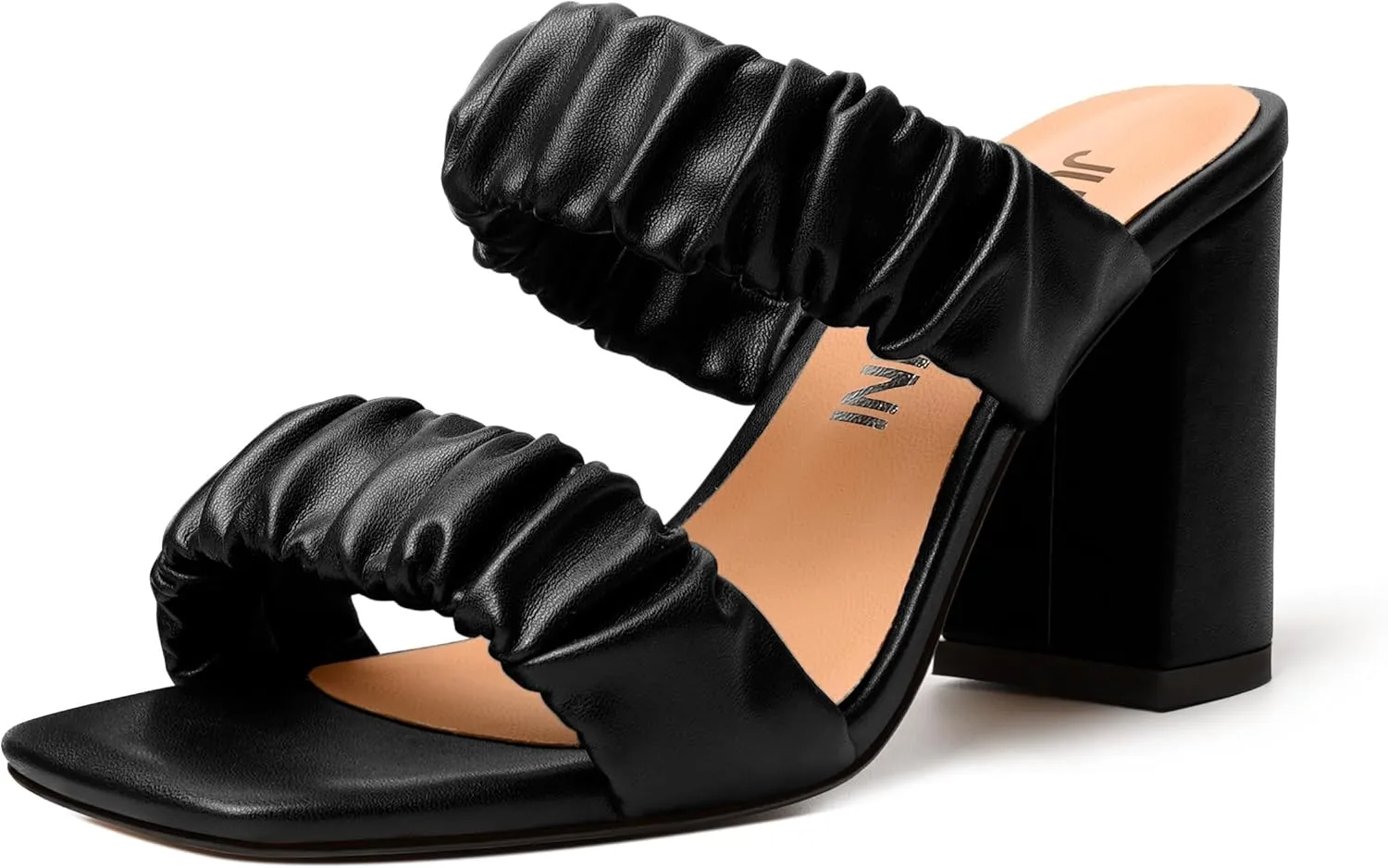 JUSTDANNI Womens Party Stylish Slip On Matte Fashion Square Toe Block High Heel Heeled Sandals 3.3 Inch
