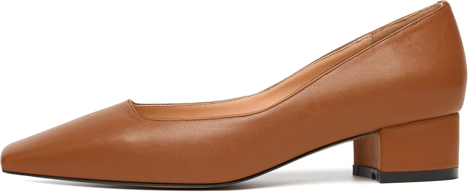 JUSTDANNI Womens Slip On Dress Stylish Wedding Square Toe Matte Block Low Heel Pumps Shoes 1.5 Inch