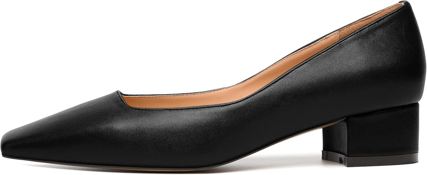 JUSTDANNI Womens Slip On Dress Stylish Wedding Square Toe Matte Block Low Heel Pumps Shoes 1.5 Inch