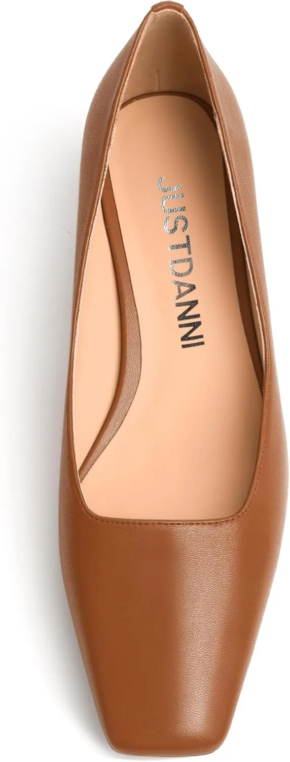 JUSTDANNI Womens Slip On Dress Stylish Wedding Square Toe Matte Block Low Heel Pumps Shoes 1.5 Inch