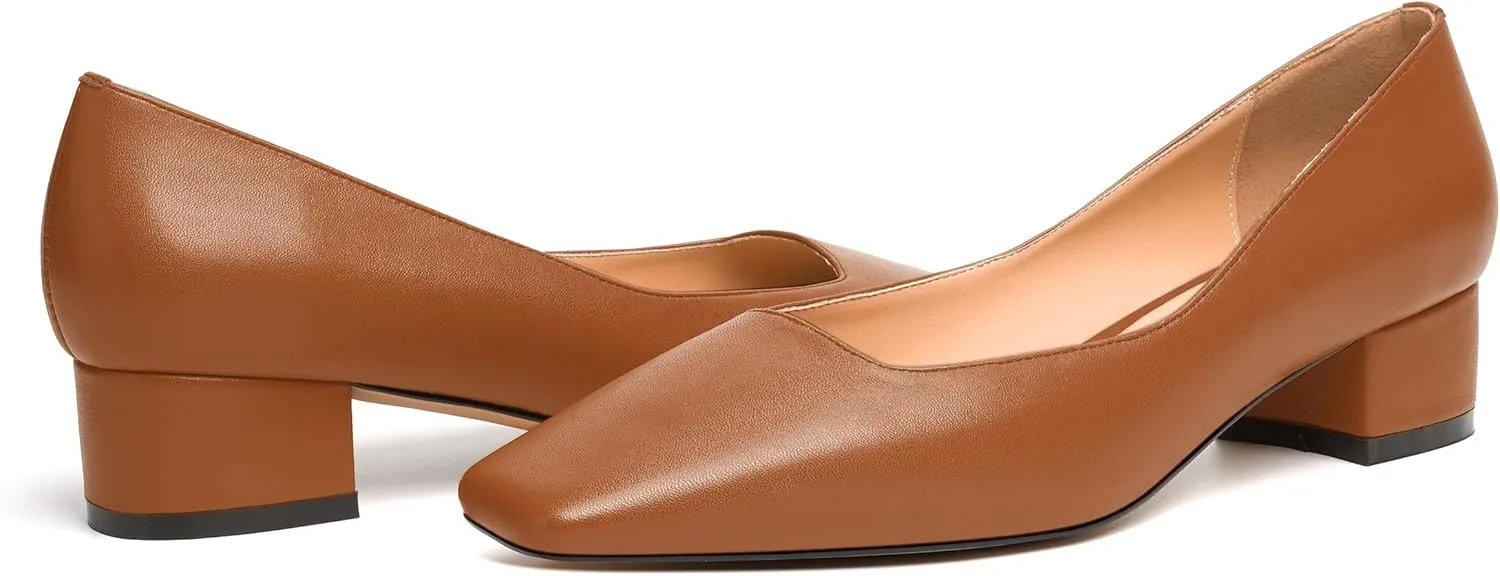 JUSTDANNI Womens Slip On Dress Stylish Wedding Square Toe Matte Block Low Heel Pumps Shoes 1.5 Inch