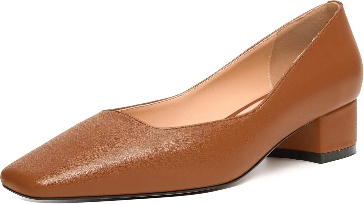 JUSTDANNI Womens Slip On Dress Stylish Wedding Square Toe Matte Block Low Heel Pumps Shoes 1.5 Inch