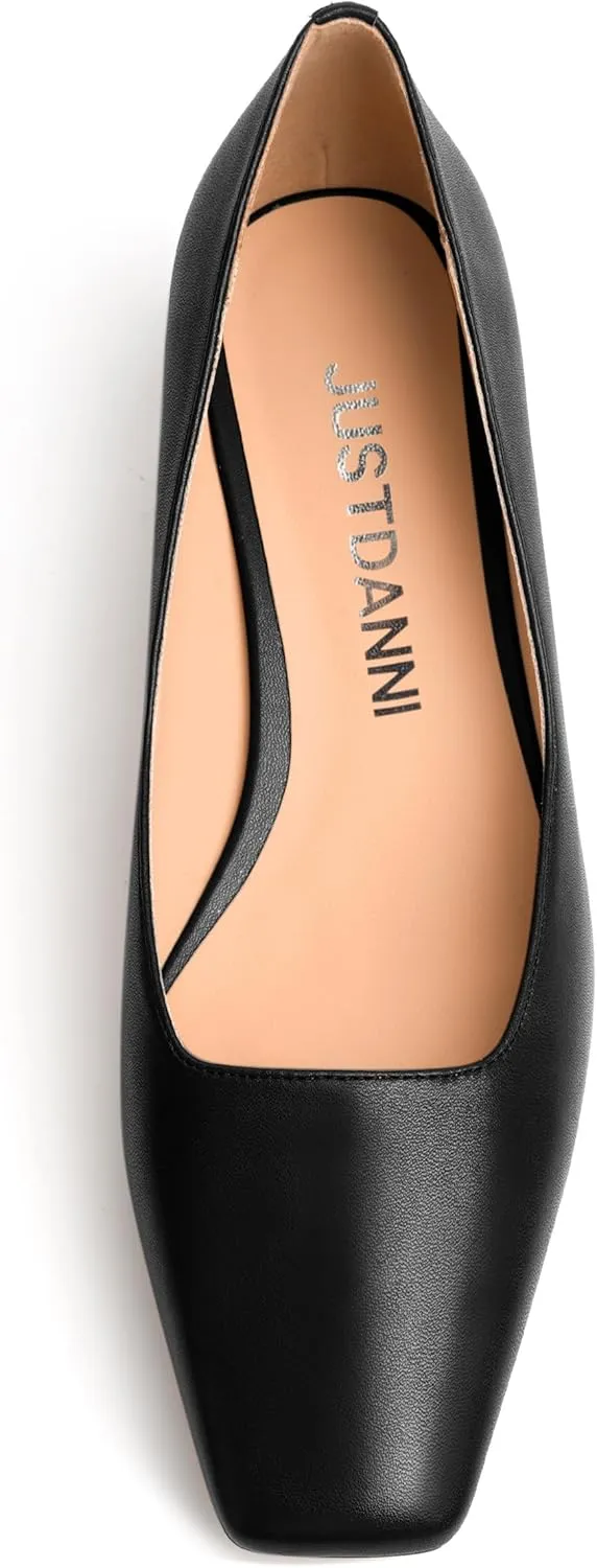 JUSTDANNI Womens Slip On Dress Stylish Wedding Square Toe Matte Block Low Heel Pumps Shoes 1.5 Inch