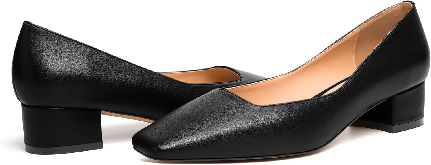 JUSTDANNI Womens Slip On Dress Stylish Wedding Square Toe Matte Block Low Heel Pumps Shoes 1.5 Inch
