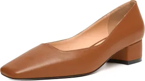 JUSTDANNI Womens Slip On Dress Stylish Wedding Square Toe Matte Block Low Heel Pumps Shoes 1.5 Inch