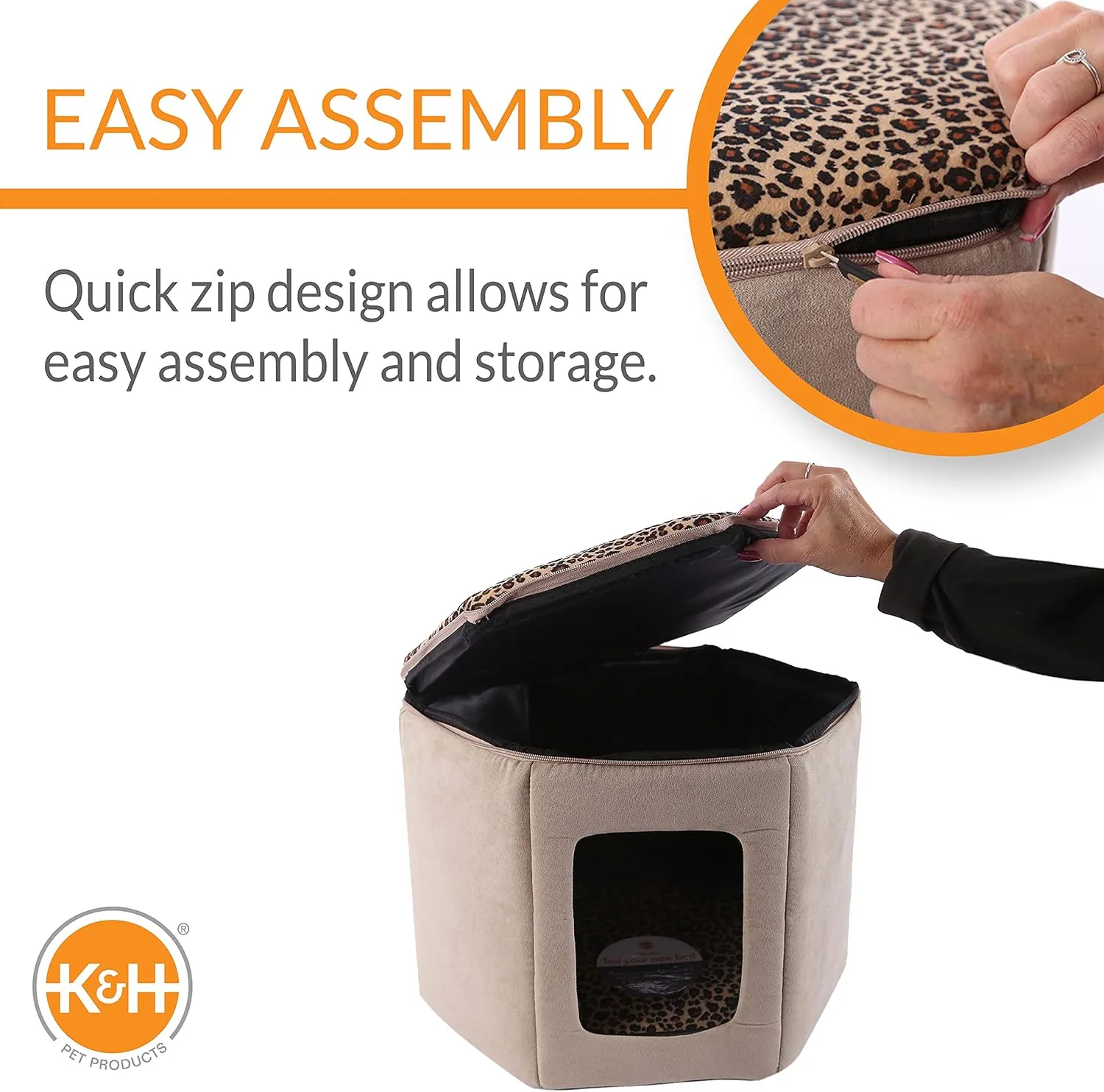 K&H Pet Products Thermo-Kitty Sleephouse Heated Pet Bed Tan/Leopard 12" x 17" 4W