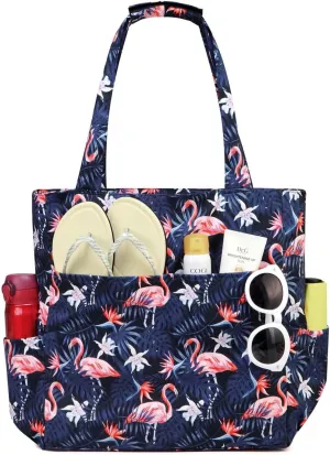 Kasqo Beach Tote Bags for Women, Waterproof Sandproof Large Pool Bag Stylish Zipper Beach Tote for Gym Travel Shopping School