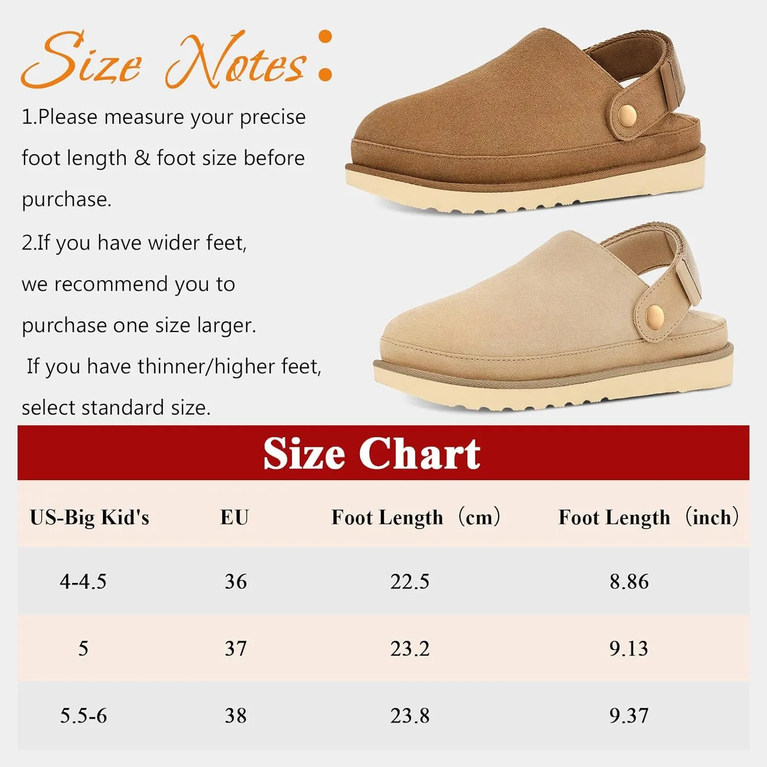 Kids Clogs for Girls & Boys - Suede Platform Clogs with Adjustable Strap & Easy Slip On/Off - Beige - Big Kid Size