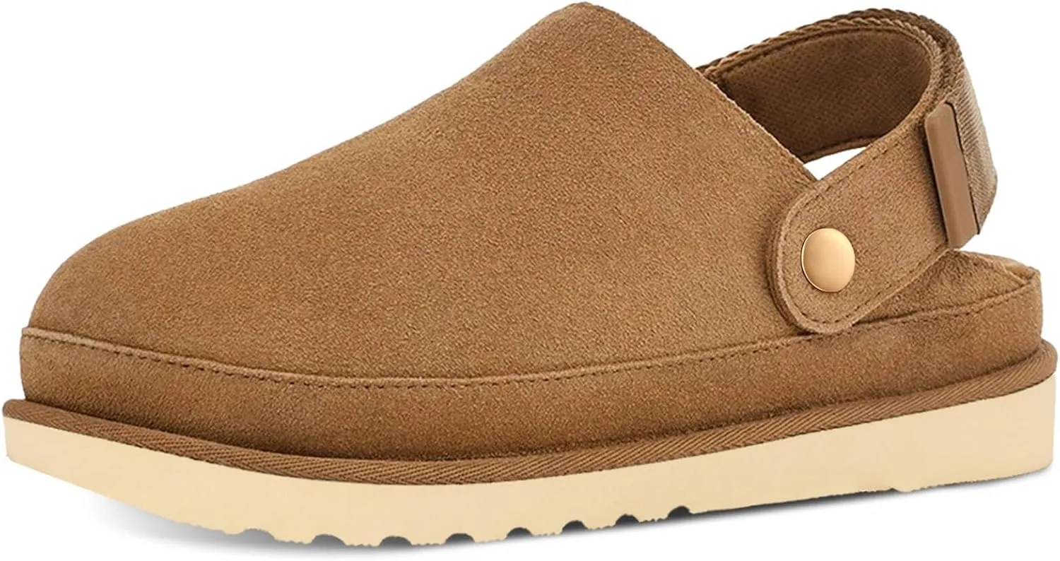 Kids Clogs for Girls & Boys - Suede Platform Clogs with Adjustable Strap & Easy Slip On/Off - Beige - Big Kid Size