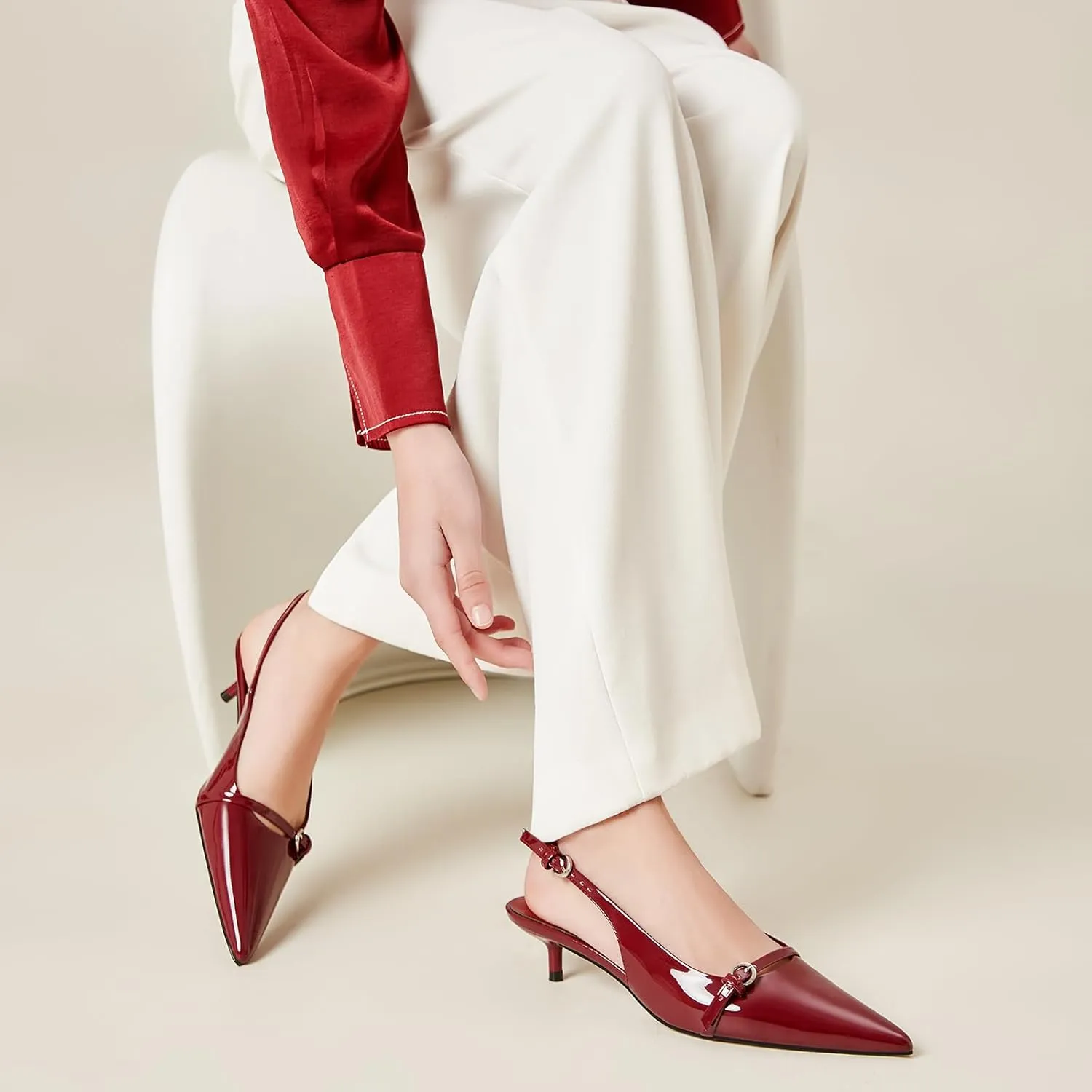 Kitten Heels for Women Slip on Shoes Pumps Stylish Closed Pointed Toe Pump Shoes