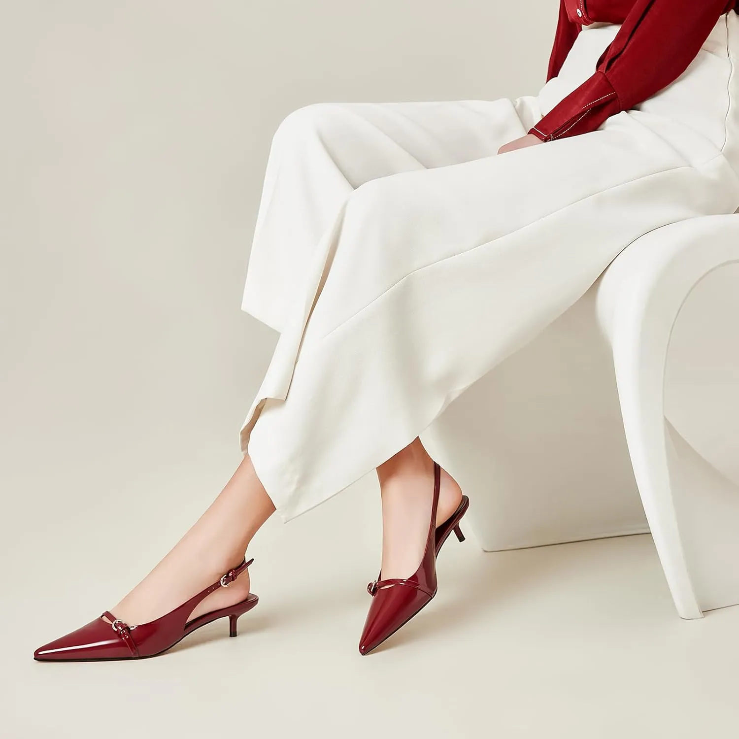 Kitten Heels for Women Slip on Shoes Pumps Stylish Closed Pointed Toe Pump Shoes