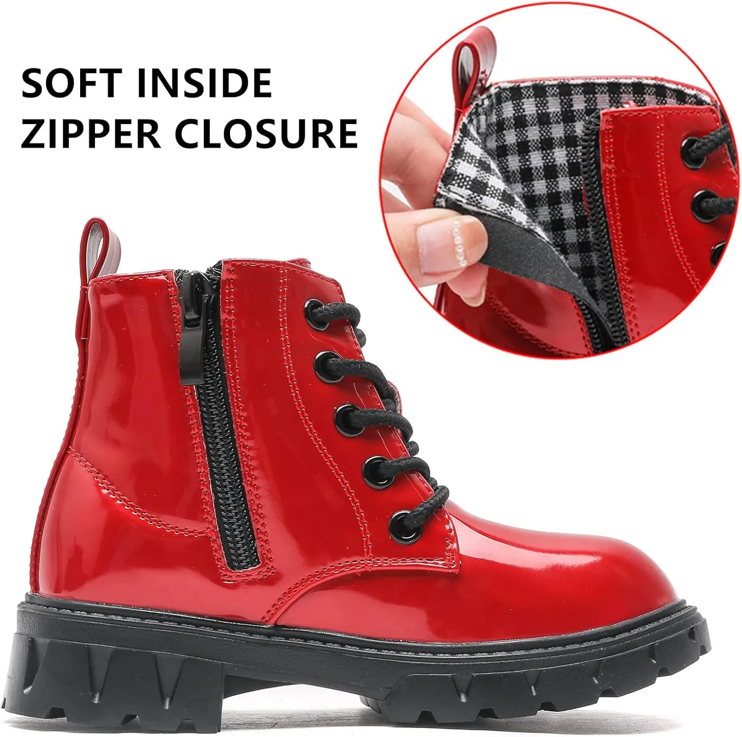 kkdom Boys Girls Waterproof Lace Up Side Zipper Ankle Combat Boots(Toddler/Little Kid/Big Kid)