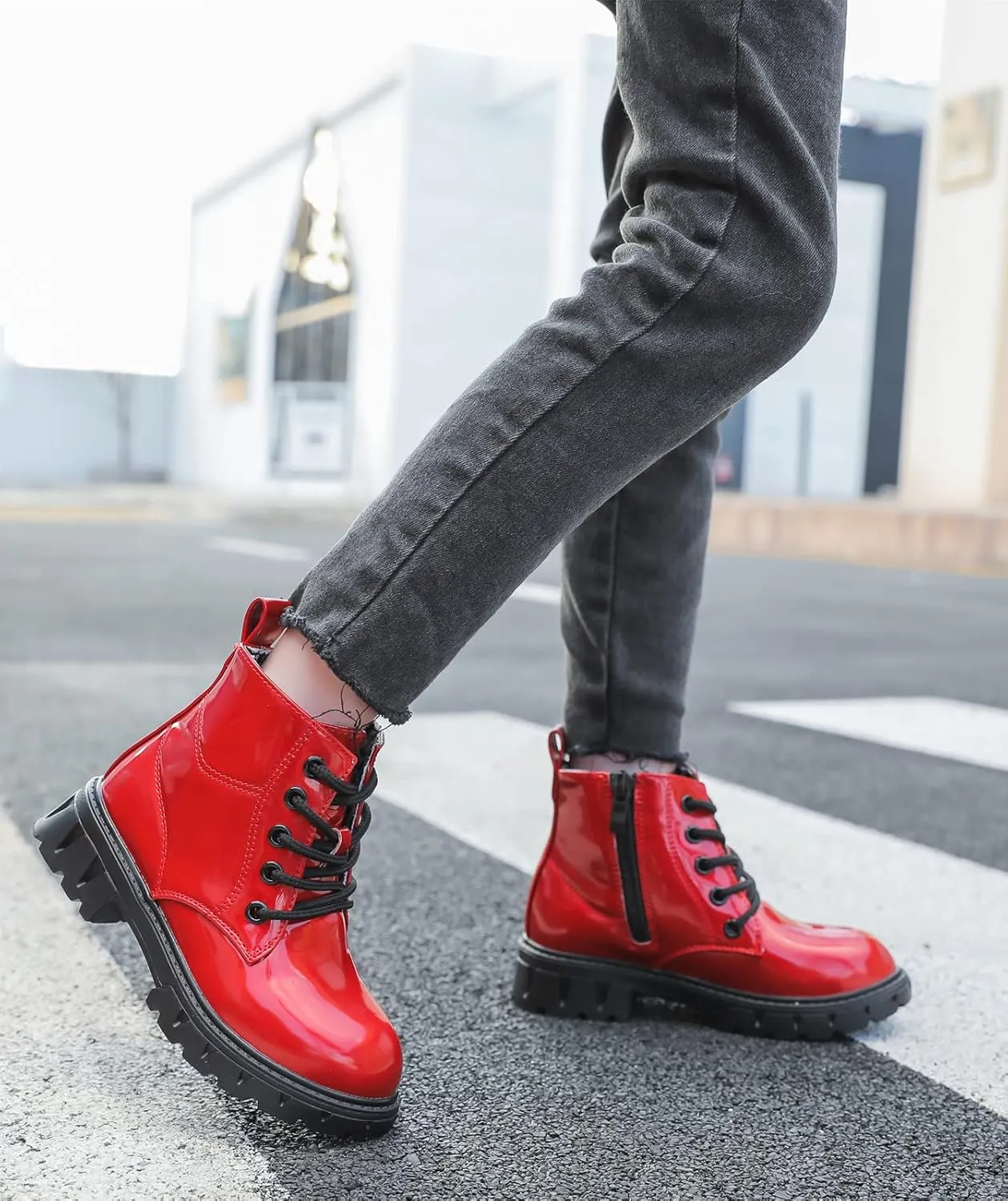 kkdom Boys Girls Waterproof Lace Up Side Zipper Ankle Combat Boots(Toddler/Little Kid/Big Kid)