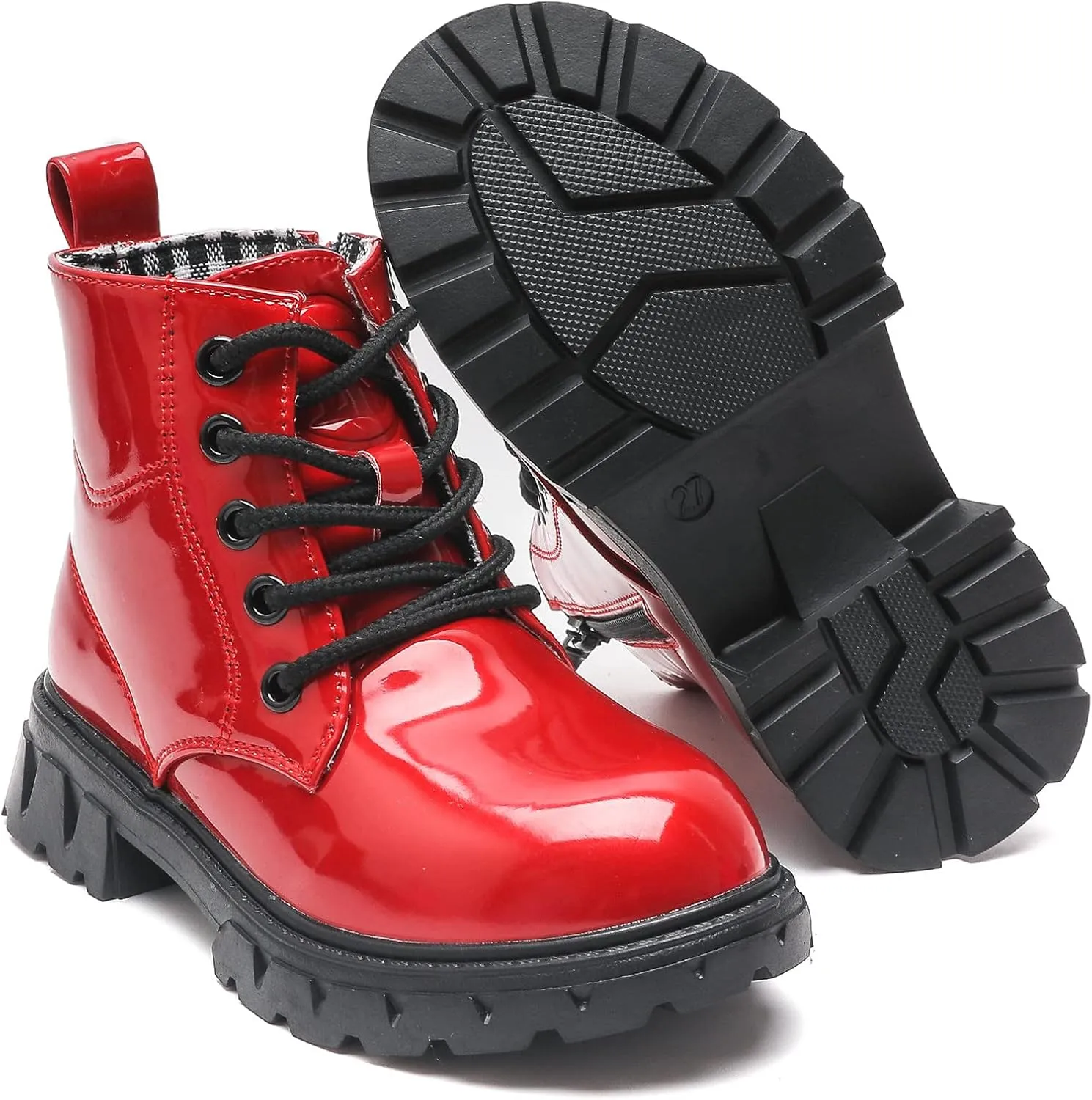 kkdom Boys Girls Waterproof Lace Up Side Zipper Ankle Combat Boots(Toddler/Little Kid/Big Kid)
