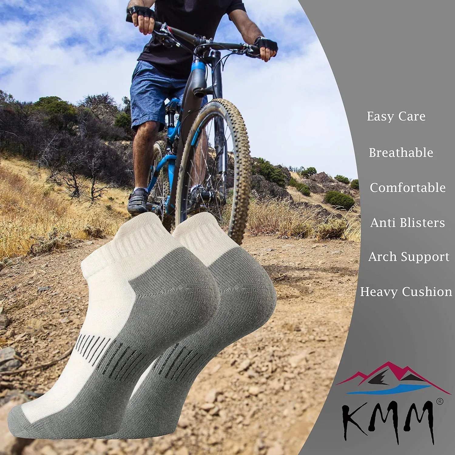 KMM Men's Merino Wool No Show Ankle Socks with Cushion Low Tab Summer for Outdoor Hiking Golf Loafer Sneaker Trail Running