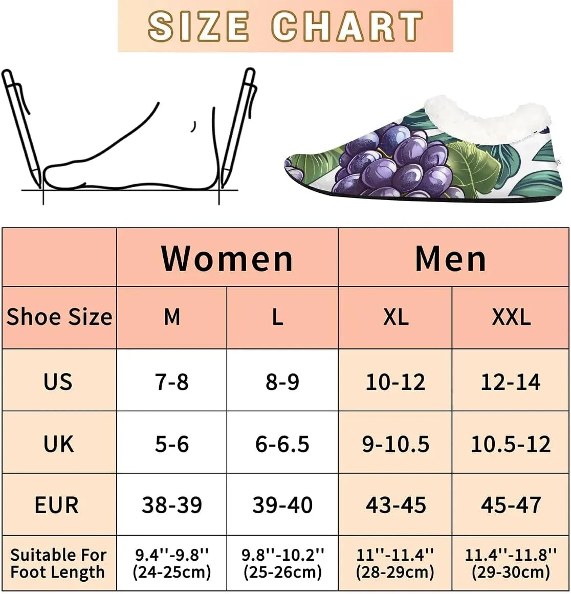 KOBLEN Leaves Grapes Slippers for Women House Shoes with Fleece Lining Wide Comfy Full Slippers Lightweight Cozy Loafer with Rubber Sole Unisex Slippers Adults for Indoor Outdoor