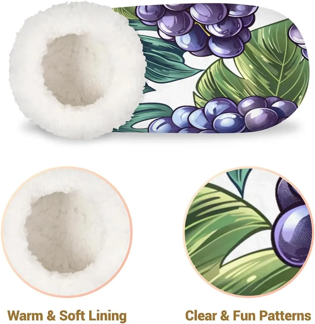 KOBLEN Leaves Grapes Slippers for Women House Shoes with Fleece Lining Wide Comfy Full Slippers Lightweight Cozy Loafer with Rubber Sole Unisex Slippers Adults for Indoor Outdoor