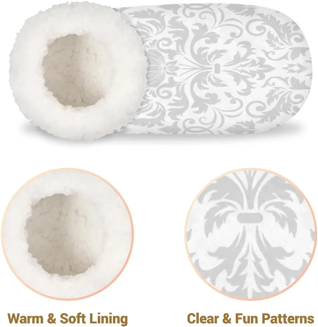 KOBLEN Luxury Damask Element Slippers for Women House Shoes with Fleece Lining Wide Comfy Full Slippers Lightweight Cozy Loafer with Rubber Sole Unisex Slippers Adults for Indoor Outdoor